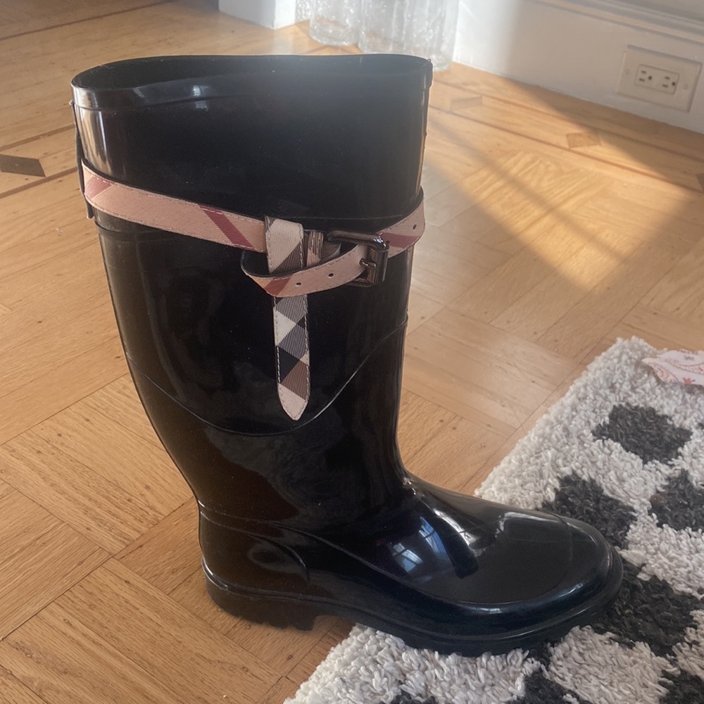 Burberry black rain boots Kenyon nova check belt - Picture 6 of 10